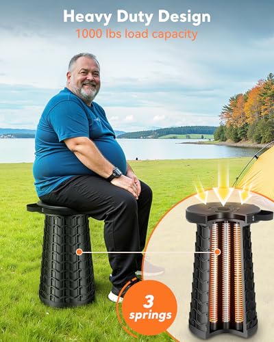 Portable Heavy Duty Collapsible Stool - Wide Seat, Extra Tall & Height Adjustable Stool - Retractable Folding Chair for Ca...