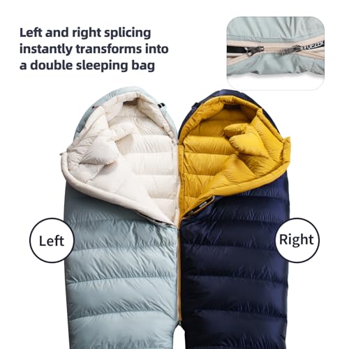 QEZER Down Sleeping Bag for Adults with 620 Fill Power Down Ultralight Mummy Backpacking Sleeping Bag