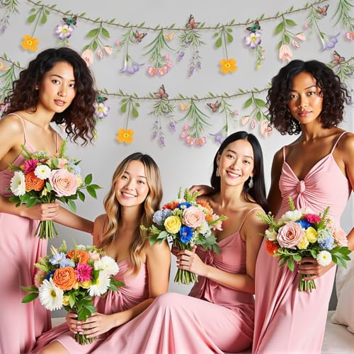 Ghegicu 2PCS Flower Banner Reusable Wildflower Garland Floral for Spring Party Enchanted Garden Theme Picnic Wedding Baby ...