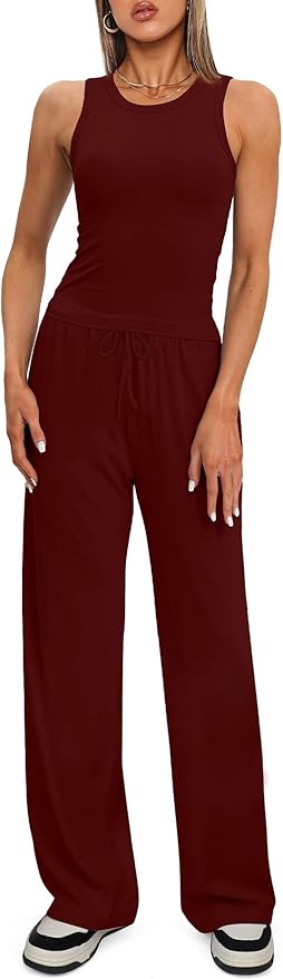 Darong Women's 2 Piece Outfits Lounge Sets Sleeveless Tank Tops Wide Leg Pants Sets Tracksuits Match Sets