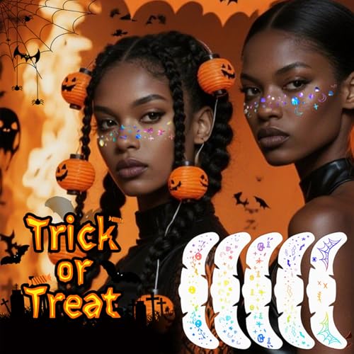 8 Pcs Halloween Face Glitter Freckles,Temporary Freckles Face Tattoos Stickers,Waterproof Holographic Sparkle Fake Freckle...