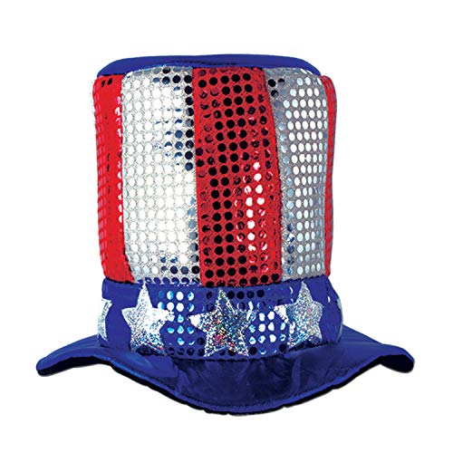 Beistle Glitz N’ Gleam Uncle Sam Top Hat, Independence Day, Memorial Day, Patriotic Stars & Stripes Novelty Photo Prop