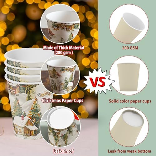 Tlenpo 100 Pcs Christmas Paper Cups, Winter Snowy Night, Disposable Hot Cocoa Bar Supplies, Drinkware for Christmas Party ...