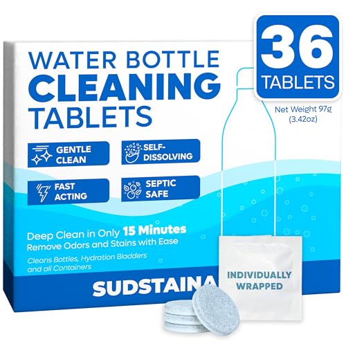 Sudstainables Water Bottle Cleaning Tablets – 36-Pack | Chlorine-Free & Odor-Control Formula | Water Bottle Cleaner, Flask...