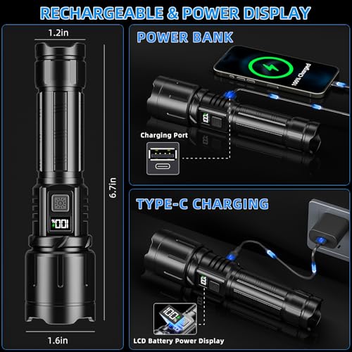 KNIBO Rechargeable Flashlight 99000 High Lumens, LED Super Bright Flash Light, Tactical Flashlights with LCD Power Displa...