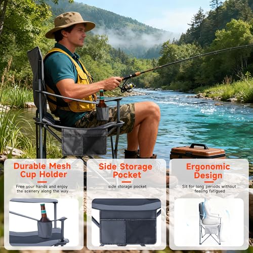 Onini Oversized Camping Folding Chairs Heavy Duty Support 500 LBS Chair with Cup Holder, Storage Bag for Outdoor, Beach, F...