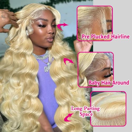 613 13x6 Lace Front Wig Human Hair Body Wave Blonde Wig Human Hair 613 HD Transparent Lace Frontal Wigs Human Hair Pre Plucked Blonde Human Hair Wig 20 Inch