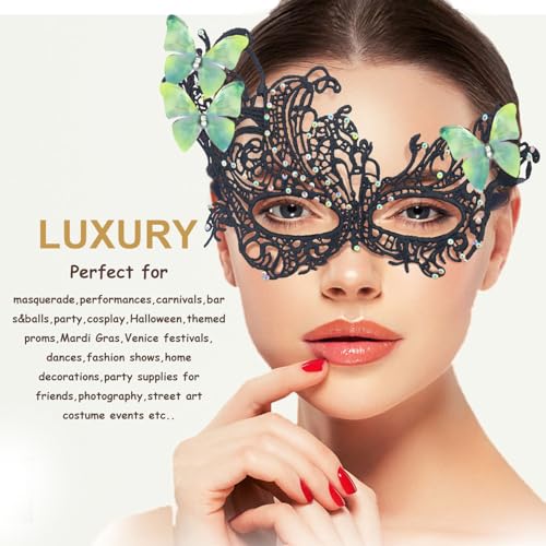 Masquerade Masks for Women with Butterfly Venetian Halloween Lace Mask for Carnival Party Prom Ball