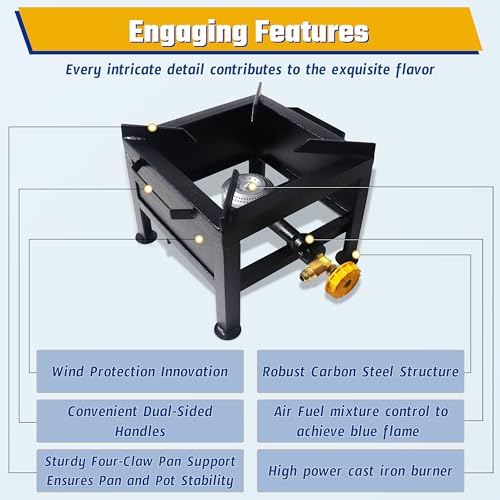 Single Burner Propane Stove - Portable Cast Iron High Pressure Outdoor Propane Burner Cooker,Heavy Duty Square Stove, high...