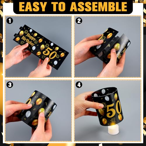 Kittmip 10 Sets 50th Happy Birthday Centerpieces for Table Black and Gold Birthday Decorations Lantern Boxes with Tea Ligh...
