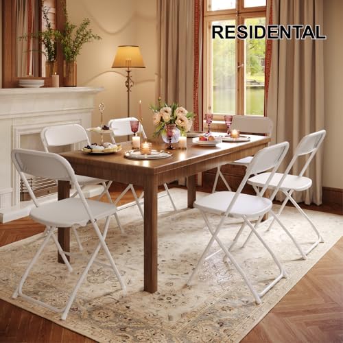 TRINEAR 10 Pack White Folding Chairs, Portable Party Chairs, Plastic Folding Chair,Stackable Commercial Seats with Steel F...