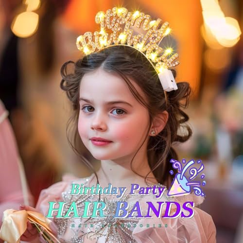 DRESBE Light Up Birthday Headband LED Rhinestone Headbands Glow Its My Birthday Hair Accessories for Women (Gold)