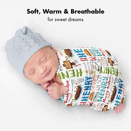 Personalized Fishing Adventure Baby Blanket, Custom Name Soft Fleece Throw, Outdoor Sports Nursery Theme, Unique Newborn G...