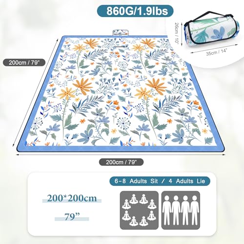 DEWUR Picnic Blankets 79"x79" Extra Large Outdoor Blanket Beach Blanket Waterproof SandProof Picnic Mat Washable Foldable ...
