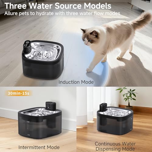 Wireless Cat Water Fountain with Stainless Steel Tray, 3.5L/118oz Rechargeable Battery Pet Water Dispenser, Ultra-Quiet In...