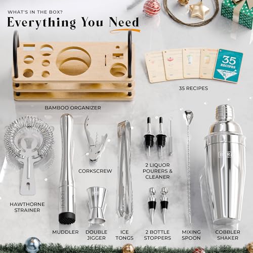 BARE BARREL® Mixology Bartender Kit Bar Set | 14-Piece Cocktail Shaker Set | Martini Barware Mixing Tools for Home Bartend...