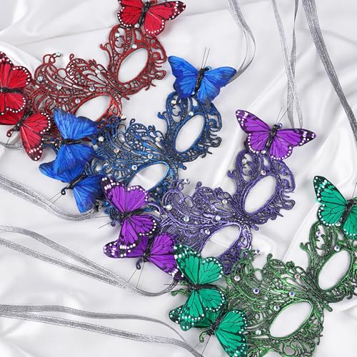 Zinniday Lace Masquerade Masks for Women - 2026 Halloween Venetian Butterfly Mask with Rhinestone