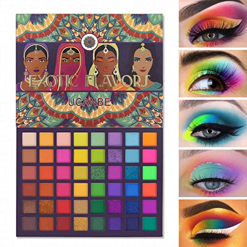 UCANBE EXOTIC FLAVORS Neon Eyeshadow Makeup Palette - 48 Colorful High Pigmented - Rainbow Matte Shimmer Glitter Eye Shado...