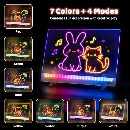 Rechargeable Led Drawing Board for Kids, 11.8*7.9" Dry Erase Board, 4 Modes &7 Colors Glow Doodle Note Board, Include Hang...