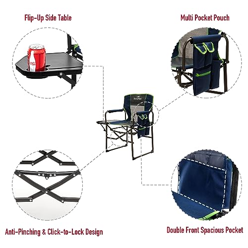 SUNNYFEEL Camping Directors Chair, Heavy Duty,Oversized Portable Folding Chair with Side Table, Pocket for Beach, Fishing,...