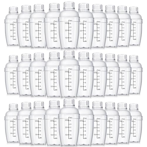 Lallisa 30 Pcs Plastic Cocktail Shaker Set 12 oz Drink Mixer Clear Shaker Cup with Measurements Scales and Strainer Plasti...