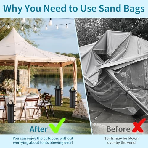 4 Sand Bags for Weight, Heavy Duty Sandbags for Canopy Legs, Extra Large Pop Up Tent Weights, Canopy Weight Bags for Gazeb...
