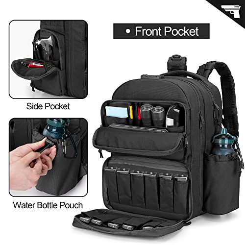 GOBUROS Tactical Pistol Backpack for 4 Handguns and 12 Mags, Gun Range Backpack with TSA Lock and Padded Shoulder Straps, ...