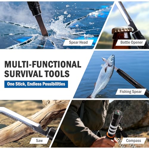 LIANGBAI Tactical Walking Stick, Survival Hiking Stick Walking Staff, Lightweight Tactical Cane Gear, Aluminum Trekking Po...