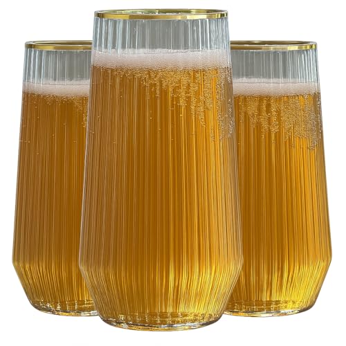 48 Pack Ribbed Ripple Stemless Toasting Glasses, Origami Durable 9 Oz BPA-Free Disposable Plastic Champagne Flutes for Wed...