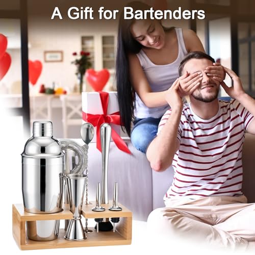 BRIOUT Cocktail Shaker Set, 8-Piece Bartender Kit Include Stand Martini Shaker Jigger Strainer Muddler Mixer Spoon Pour, H...