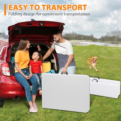 SUPER DEAL Folding Table Set with 2 Benches, 6 FT Camping Picnic Table Set, Outdoor Indoor Portable Furniture for Working ...
