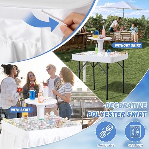 Haddockway Two-Tier Ice Cooler Table, Square Ice Tables for Parties with Drain, Removable Matching Skirt & Rounded Tray, F...