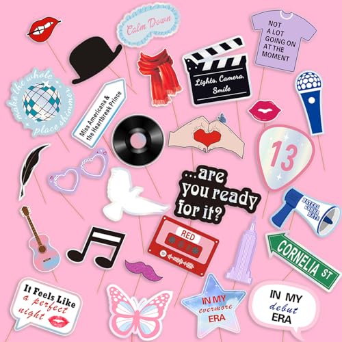 31pcs ERAS Party Photo Booth Props, Signs for Era Backdrop and Selfie Station, Bachelorette Backdrop, Concert Birthday Par...