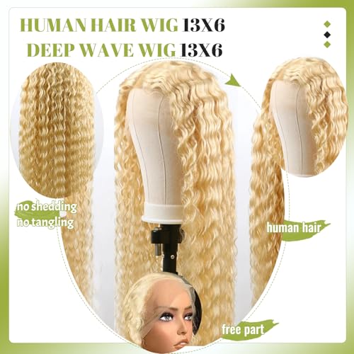 13x6 Lace Front Wigs Human Hair Deep Wave 613 Blonde Lace Front Wig Human Hair Pre Plucked Glueless Wig for Women 22 Inch