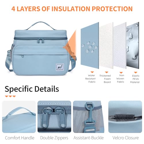 NOL Natural Organic Lifestyle Fully-Insulated Lunch Bags for Women & Men, Lightweight Nylon Cooler Bag for Adult Meal with...