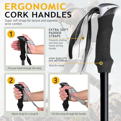 Lenzik Carbon Fiber Trekking Poles – Collapsible and Telescopic，EVA Grips, Ultralight Nordic Hiking Poles for Backpacking ...