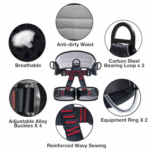 HandAcc Climbing Belts, Adjustable Thicken Professional Safety Belt, Climbing Gear for Tree Climbing, Fire Rescue, Roofin...