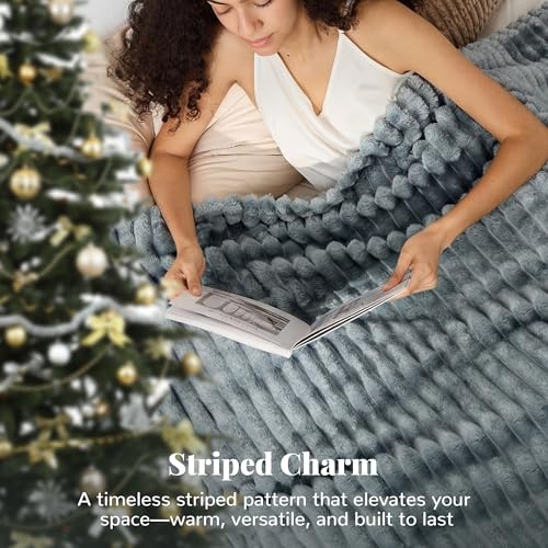 SUPRYNEX Gray Fleece Twin Size Blanket for Bed, Super Soft Cozy Blanket for Home Decor, Perfect Cozy Gifts for Women Men G...