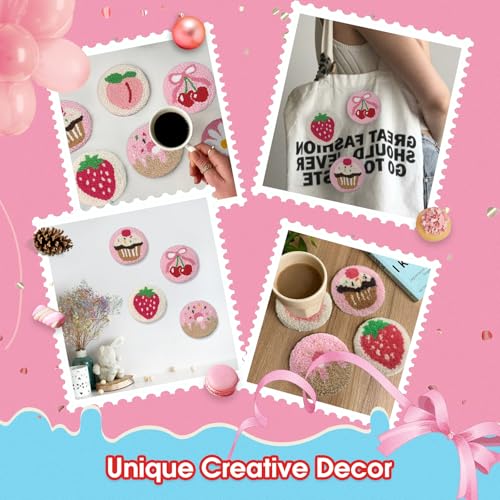 yuegool 6PCS Punch Needle Coaster Kit, Easy DIY Embroidery Set for Beginners & Adults with Patterns, Tools, Yarns, Hoop, I...