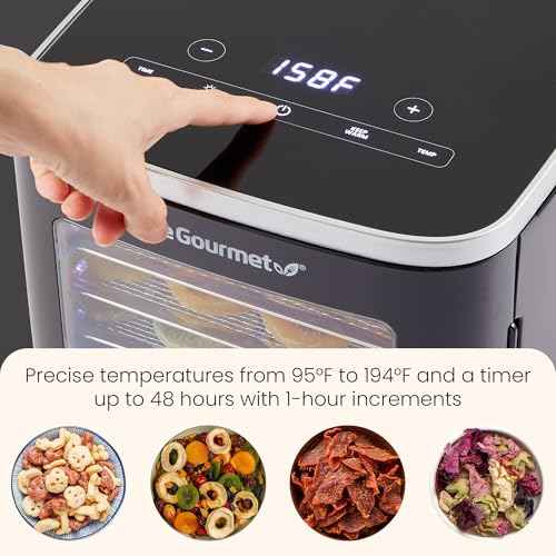 Elite Gourmet EFD809D Food Dehydrator with 5 Stainless Steel Trays, Adjustable Temp & Time + Keep Warm, Includes Interior Light, Fruit Roll Tray and Recipe Booklet, Black