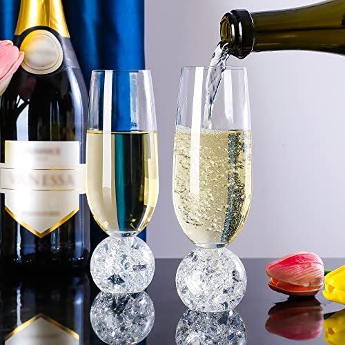 Hanjue Lead-free Crystal Champagne Glasses Set of 4, 7 Oz Clear Champagne Flutes - Ideal for Gifts,Parties, Wedding, Chris...