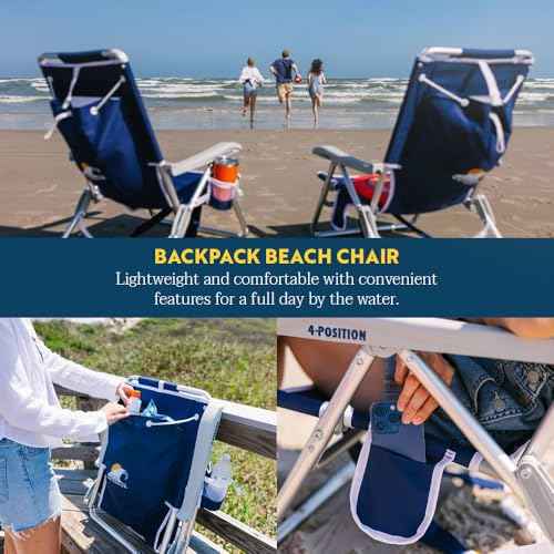 GCI OUTDOOR Backpack Beach Chair | Reclining Folding Chair with Durable Armrests, Drink Holder & Carry Straps, Perfect for Beach Trips & Picnics ? Nautical Blue