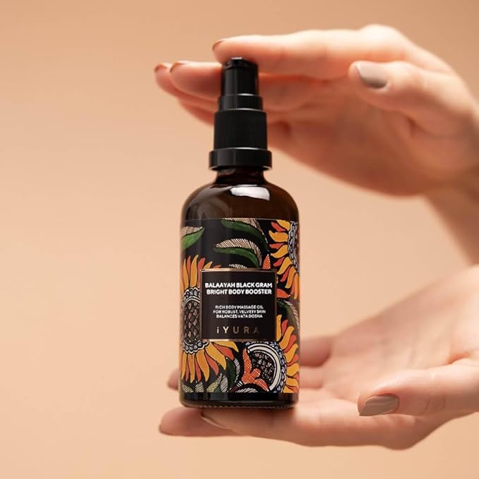 iYURA Balaayah Black Gram Bright Body Booster Oil | Ayurvedic Massage & Moisturizing Body Oil | Luxurious, Fast-Absorbing & Non-Sticky | 3.38 fl oz