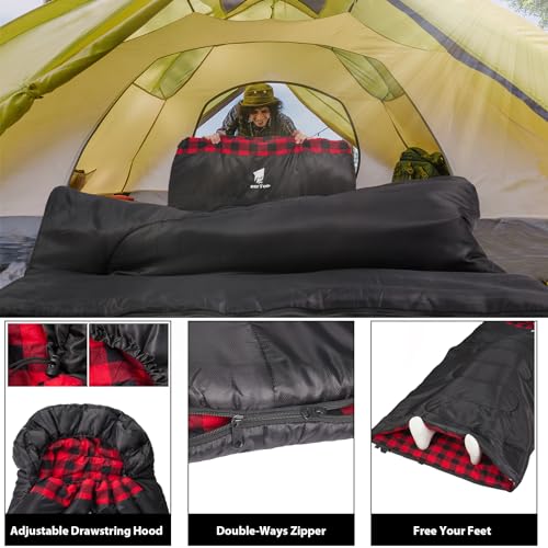 GEERTOP Flannel Sleeping Bags for Adults Big & Tall People Portable Cold Weather Envelope XXL All Seasons Camping Sleeping...