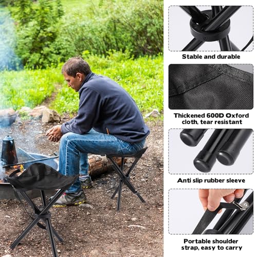Travel Folding Camping Stool, 14.6 inches Lightweight Outdoor Tripod Chair and Maximum weight 260 lbs Portable Party Chair...