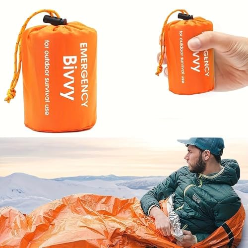 Emergency Sleeping Bag Portable Thermal Bivy Sack Waterproof Lightweight Blanket Survival Gear with Compass