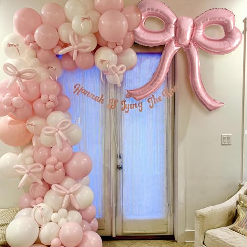 4 Pcs Pink Bow Balloons Bow Party Decorations for Girl Women Pink Bow Birthday Decorations Giant Foil Balloon for Baby Sho...