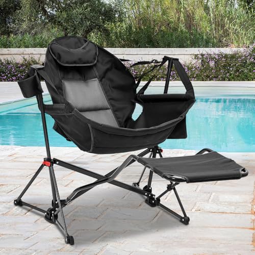 outdoor basic Adjustable Camping Folding Chair with Footrest - Portable Zero Gravity Lounge Chair for Beach, Lawn, Picnic,...