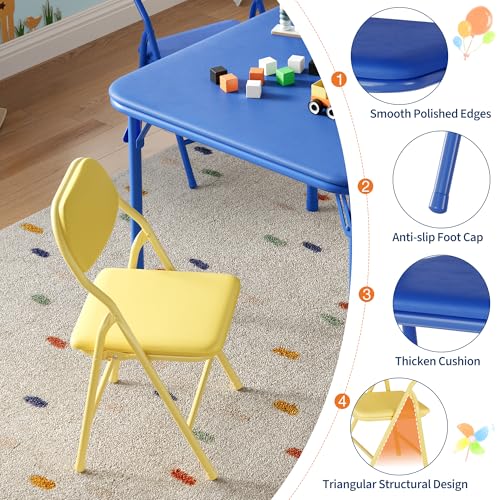 IDEALHOUSE 5 Piece Boys Girls Table and Chairs Set, Folding Activity Table and Chairs Set for Dining Room,Daycare,Classrooms
