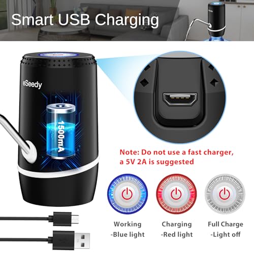 Water Pump for 5 Gallon Bottle, USB Charging Automatic Water Dispenser with Rechargeable Battery, Portable Electric Drinki...